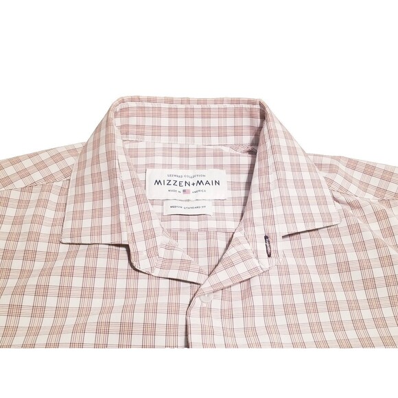 Mizzen & Main Shirt Mens Size M Leeward Collection Plaid White Brown Made In USA - Picture 2 of 6